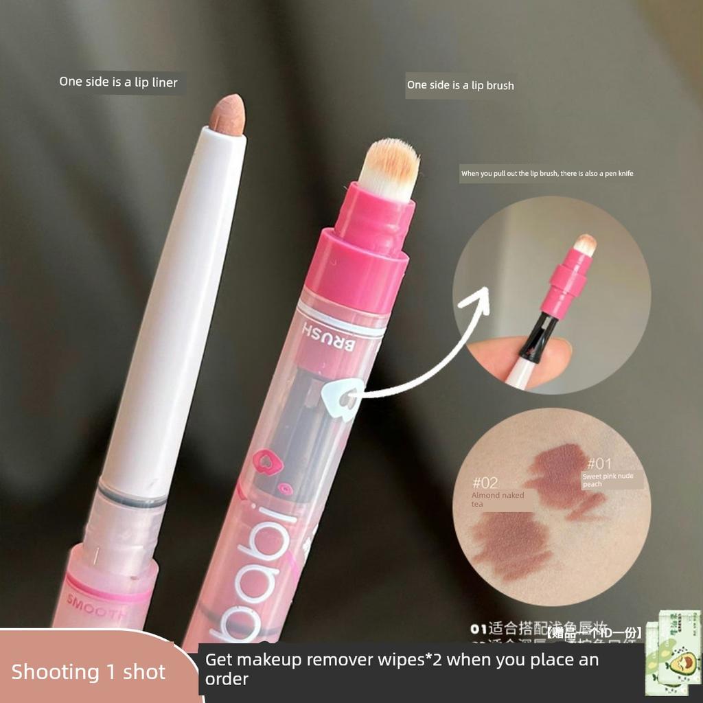 Gracebabi Misty Lip Liner to Outline and Blend Lipstick, Lip Plumping Base, Long-Lasting Natural Double-Ended Lip Brush