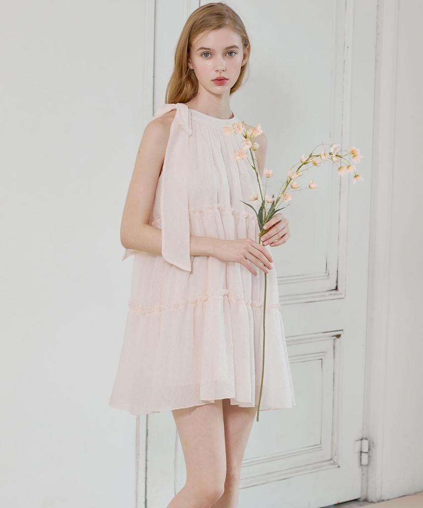 Bikini Bender Sehi'S Ribbon Halter Mini Dress - Baby Pink