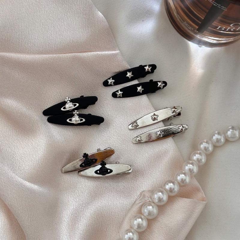 1/2Pcs Women'S  Sweet Star Planet Hairpin Light Luxury High-End Duckbill Clip Side Bangs Clips Hair Accessory Gifts