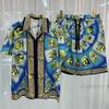 2024 Summer Men's Digital Print Short Sleeve Shirt & Beach Shorts Set