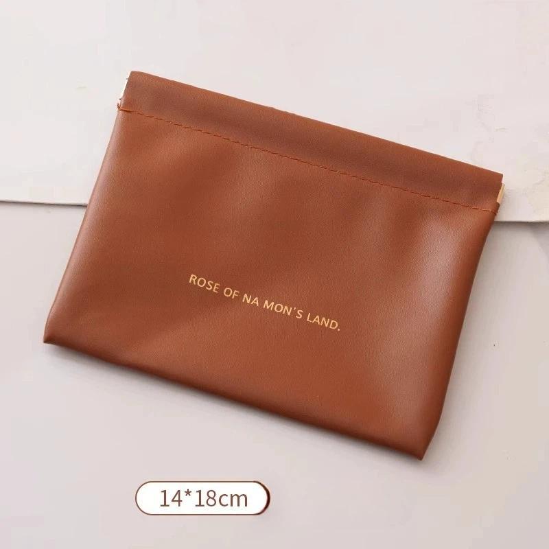 Fashion Pu Leather Storage Bag Automatic Closure Waterproof Purse Portable Earphone Charging Line Cosmetic Lipstick Jewelry Bag