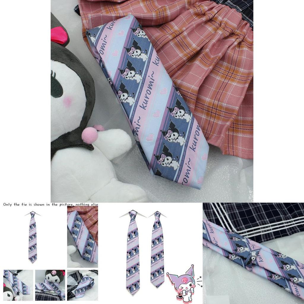 Kuromi X Sanrio Collab Pink And Black Striped Tie With Unique Embroidery