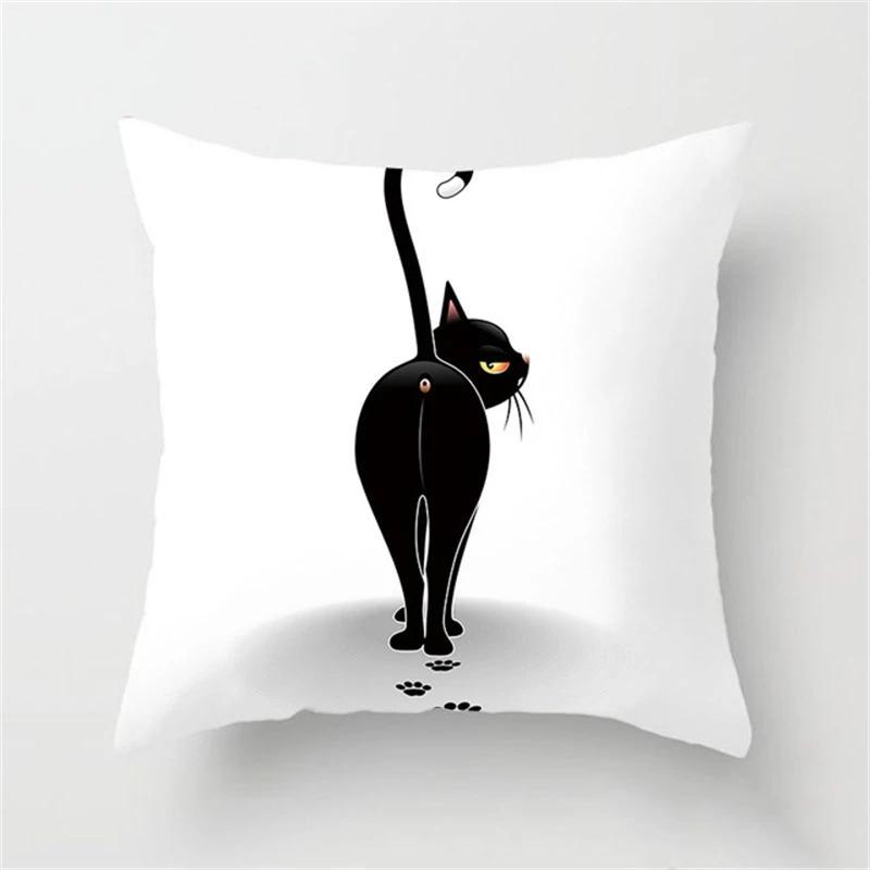 Black and White Funny Cat Cartoon Pillow Sofa Decoration Cushion Cover Car Living Room Bedroom Home Decor
