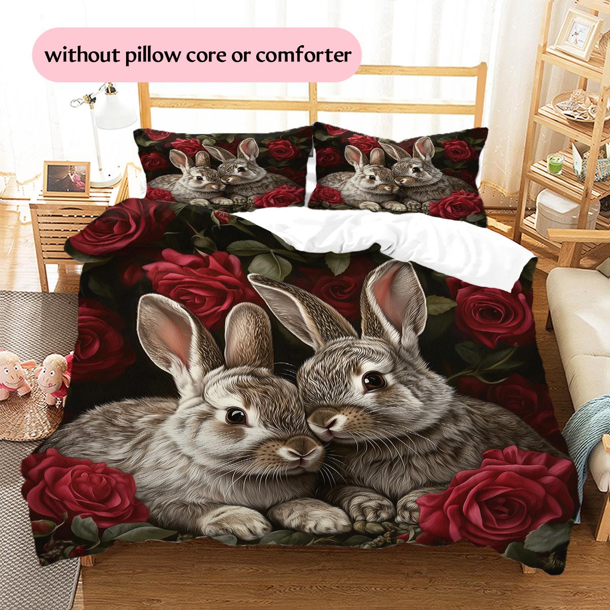 

Rabbit and Fresh Flowers Pattern Bedding Home Decoration Birthday Gift (1 * duvet cover + 2 * pillowcase, without core) 135x200cm