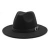 Hat Season Woolen Hat Black Top Hat Big Brim Belt Buckle Men'S And Women'S Casual Jazz Hat