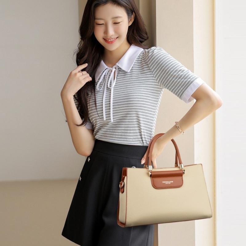 2026 Handbag New Fashionable Large Capacity Tote Bag Simple Contrasting Color Versatile Bag Daily Commuting Women's Shoulder Bag