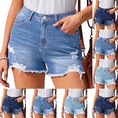 Damskie Kolorowe Jeansowe Szorty Stretch Slim Fit z Przetarciami