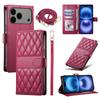 For iPhone 17 Pro Max Case Rhombus Stitching Wallet Stand Leather Phone Cover with Long/Short Strap