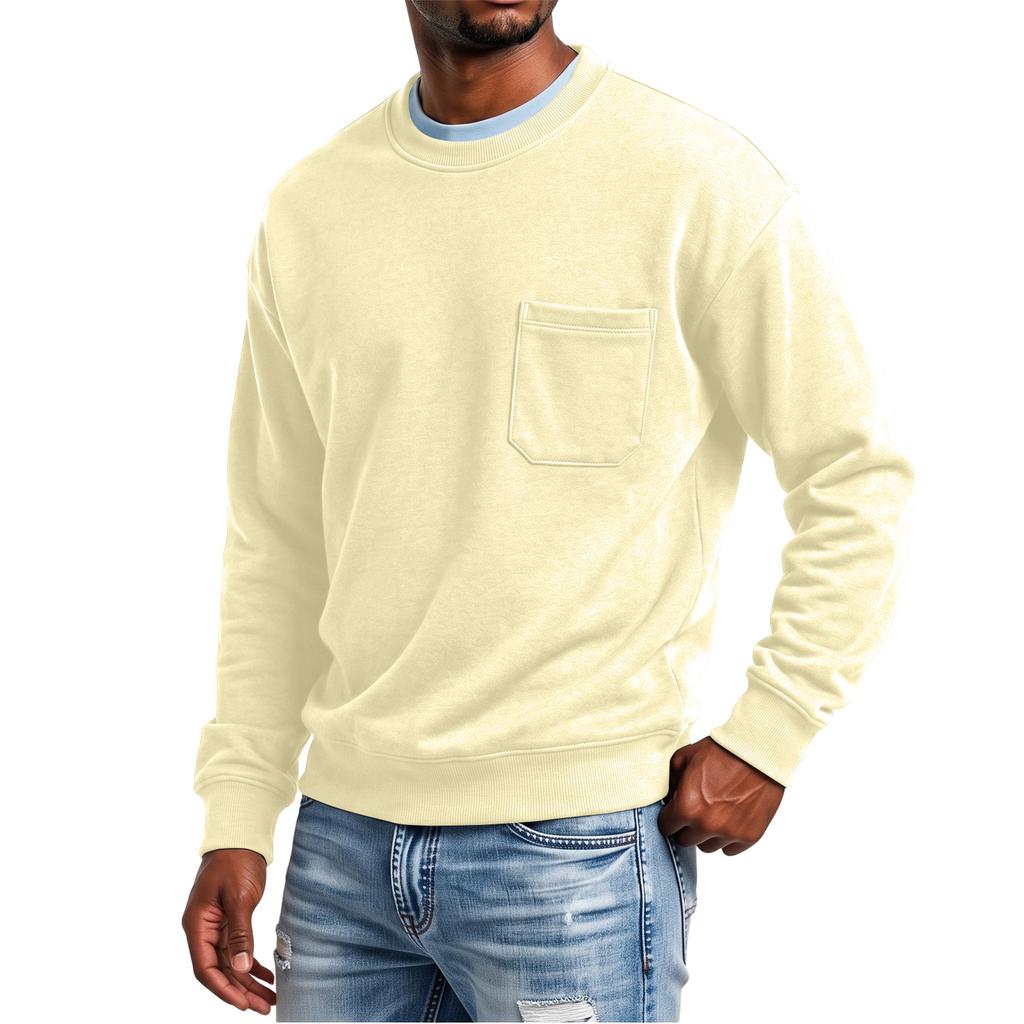 Men's Color -Lined Long Sleeve Neck Sweatshirt with Pocket for Fall and Winter