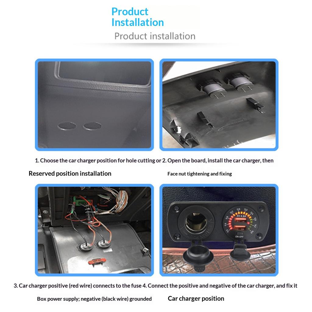 Waterproof Double USB A 4.8A Charging Panel for Vehicles and Boats with Real Time Voltage Display and Safety Functions