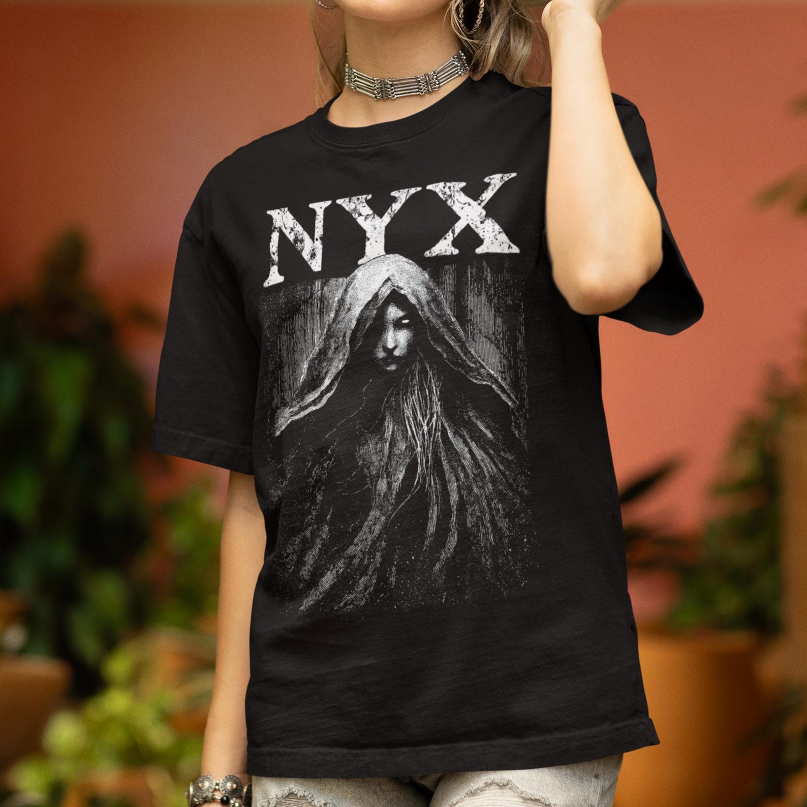 Nyx Goddess Shirt: Gothic Witch T-Shirt | Pagan Wiccan Goddess Tee | Dark Feminine Witchy Top S