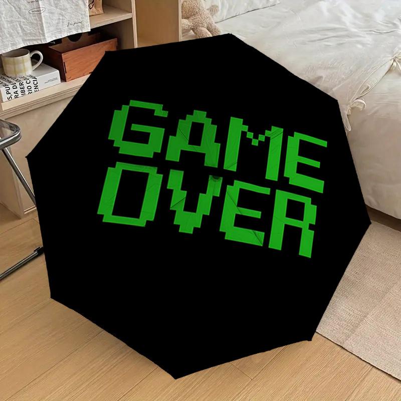 Game Over Pixel Art Design Automatic Opening Folding Umbrella with 8-Bone Iron Frame - Portable and Durable for Travelers, Fans, and Everyda