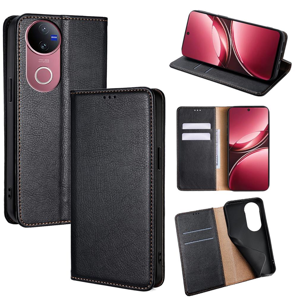 

For vivo V50 5G Case Wallet PU Leather Magnetic Auto-Absorbed Phone Cover Black