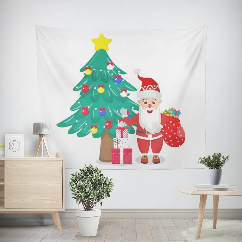 Christmas New Year Cartoon Santa Claus Pattern Living Room Bedroom Decorative Tapestry