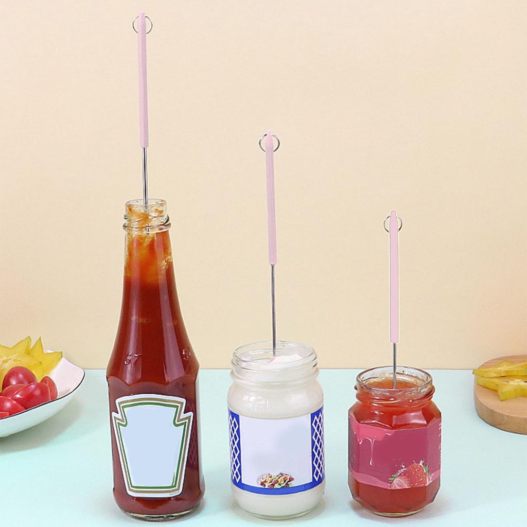 Pink Retractable Silicone Spatula Mini Telescopic Spatula Spoon Reusable Easy to Clean with Hanging Buckle for Cosmetics Lip Gloss