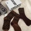 Zhiji Autumn/Winter Leopard Print Coffee Mid-Calf Socks: Trendy & Versatile Korean Fashion for Women