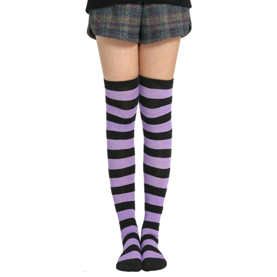 Calze lunghe a righe da donna, coscia alta, sopra il ginocchio, elasticizzate, lunghe, per cosplay