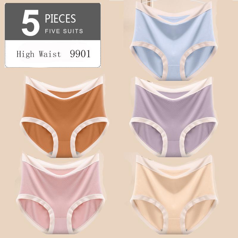 L-XXL 5Pcs Underwear for Women High Waist Cotton Panties Modal Breathable Seamless High Elastic Briefs