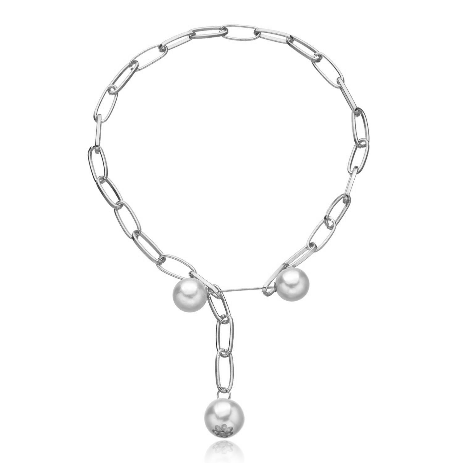 

European and American, lock-shaped thick chain pearl ring buckle pendant necklace female, personalized punk exaggerated fashion necklace