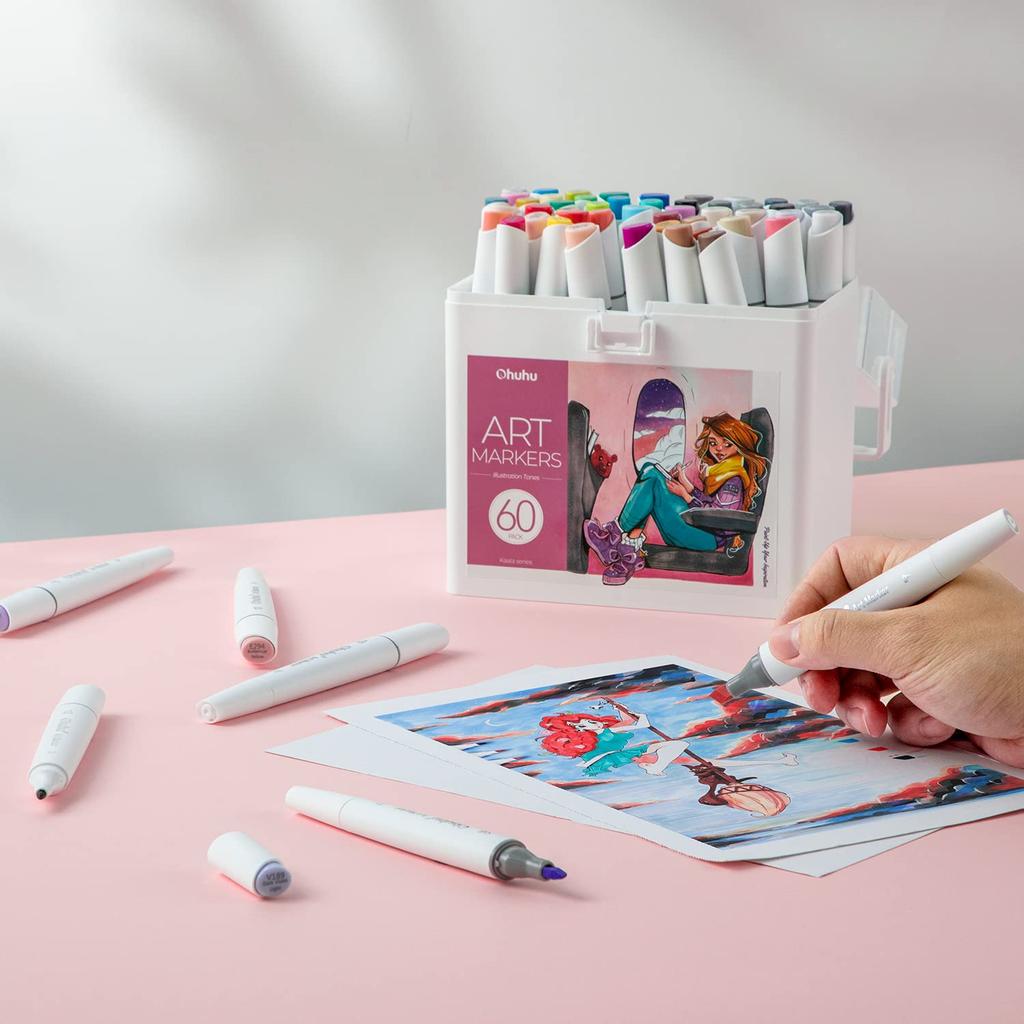 Ohuhu Kaala Series Illustration 60 Thick and Fine Alcohol Professional for and Art Includes Blender Pen Markers, Colors, Markers, Use, Illustration,