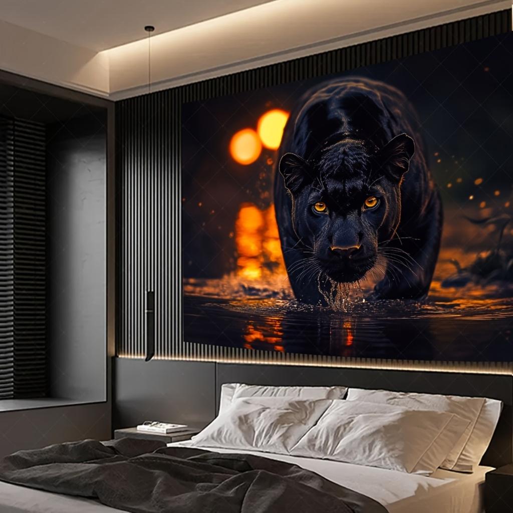 2D Flat Surface 1-piece Display Shows the Background of the Black Panther Walking In Water Suitable for Living Room
