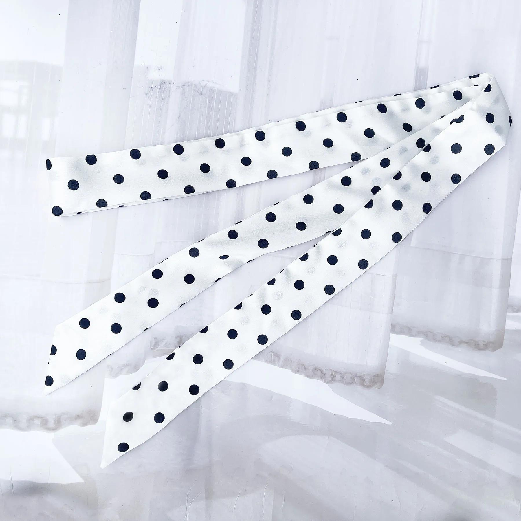 1 Stück Modeband Polka Dot Schal Bedruckter dünner Schal Stirnband Koreanischer Stil Halstuch Lange Schals white