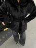 Women's Mid-Length Hooded Eco-Friendly Faux Mink Fur Coat with Belt