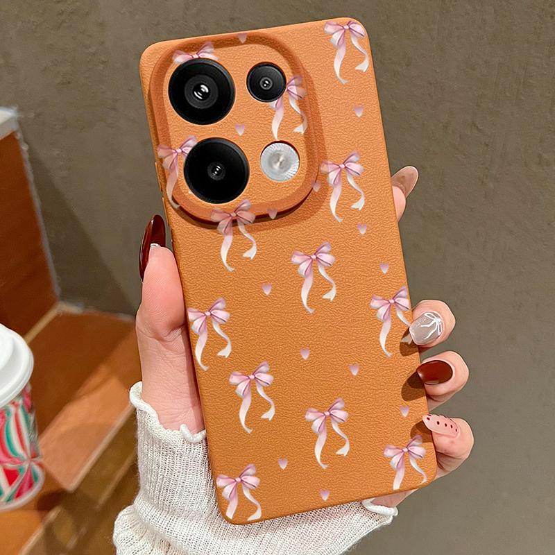 Bowknot Print TPU Weiche Leder Textur Fall Für Xiaomi 13T Pro Poco X6 M6 Redmi Hinweis 14 13 Pro 12 11 Objektiv Schutz Stoßfest Matte Schlank Telefon Abdeckung