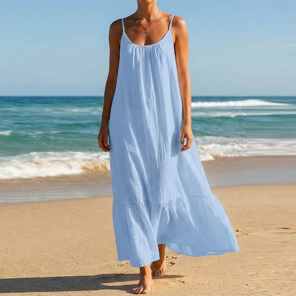 Women's Fashion Casual Colour Sleeveless Cotton Linen Dress