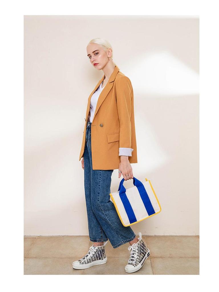 Korean Color Block Canvas Handbag Women's Fashion, Large & Small Sizes, Work & Casual Crossbody Bag