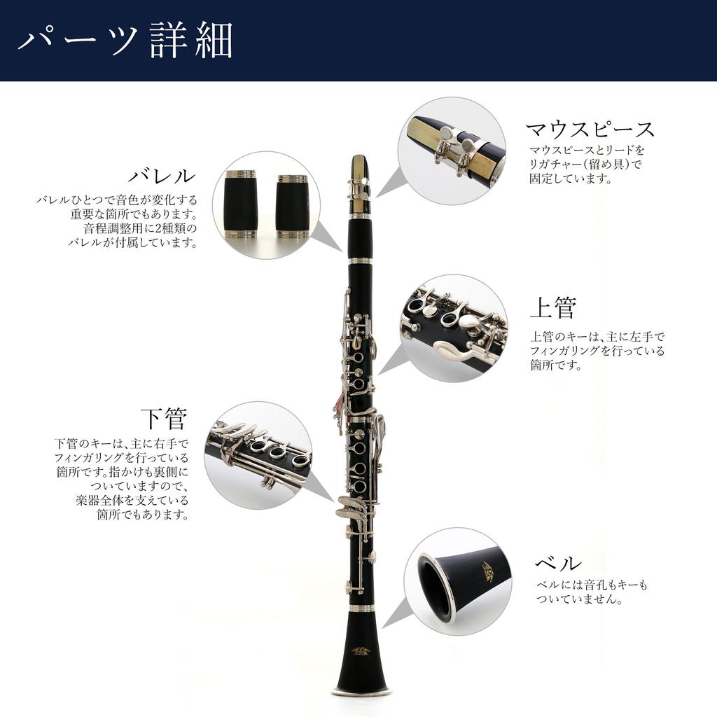 Clarinet 17 ABS Resin Wind Practice Instrument Spare Set, Keys, B, Body, Beginner-Friendly, Instrument, (Includes Reeds)