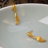 Classic antique gold crafts hollow out koi goldfish earrings for women new in Chinese style exquisite earring banquet