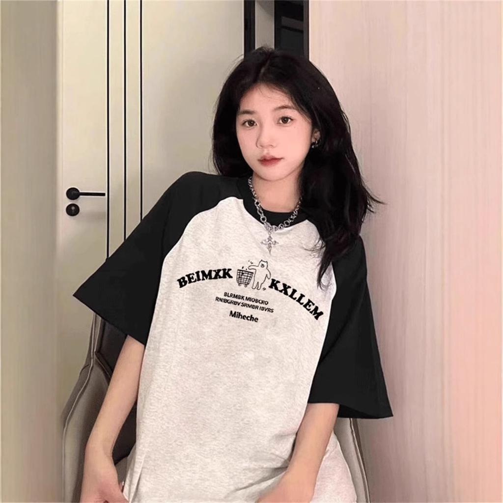 Letter Printed Casual Short-sleeved T-shirt for Women In Summer New College Style Loose Lazy Design Top