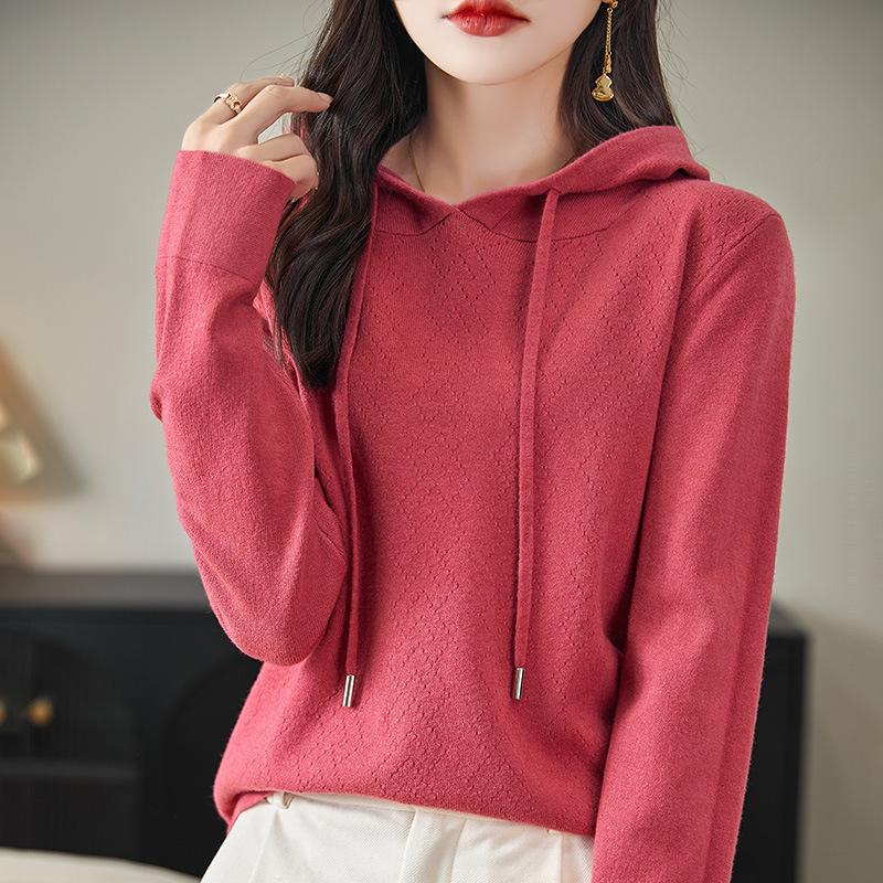 Womens Loose Hooded Long Sleeve Knit Pullover Sweater Casual Top