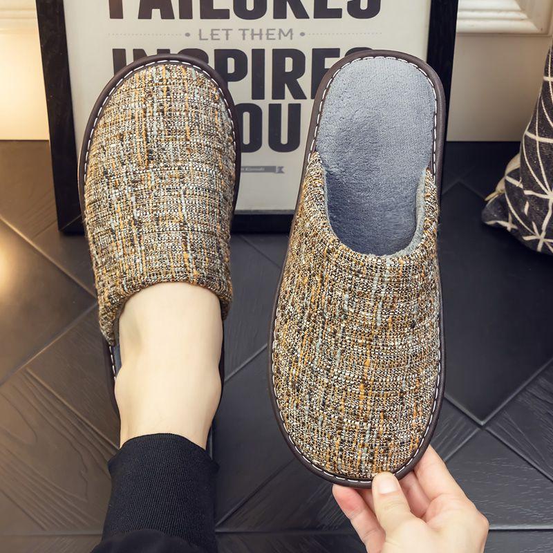 

Linen surface breathable autumn and winter velvet warm men and women couples elderly home cotton slippers indoor thick bottom non-slip No. 28, 40-41 yards, positive code