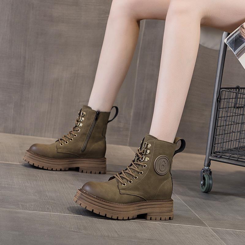 

Autumn and winter new style retro Martin boots medium tube side zipper thick sole casual fashion versatile women s boots 40