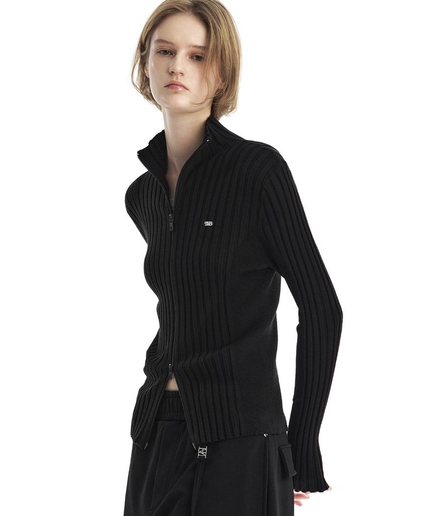 Teulimingbeodeu Tmb High-Neck Knit Zip-Up Cardigan [ Black ]