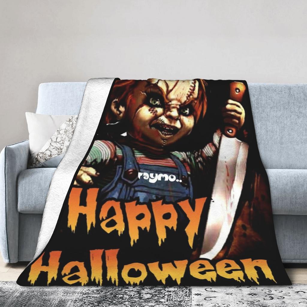 Chucky Horror Movie Knitted Blanket Childs Play Halloween Fuzzy Throw Blanket Home Couch Personalised Soft Warm Bedspread