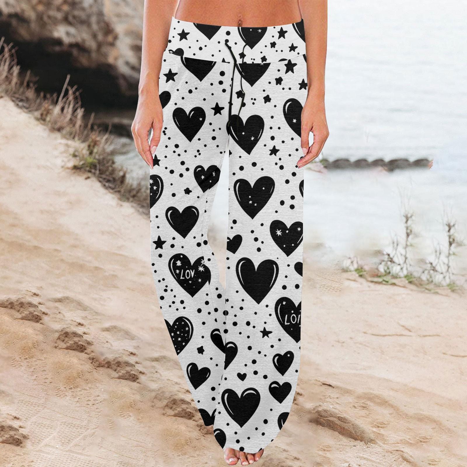 

Женские удобные широкие брюки с принтом в пижаме и завязками L чёрный