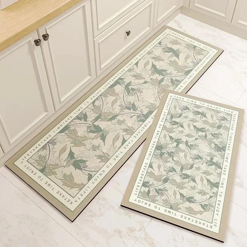 Kitchen Carpet PVC Leather Waterproof Floor Mat Non-slip Oil Proof Foot Mats Long Rug Green Flower Home Decoration Rugs 