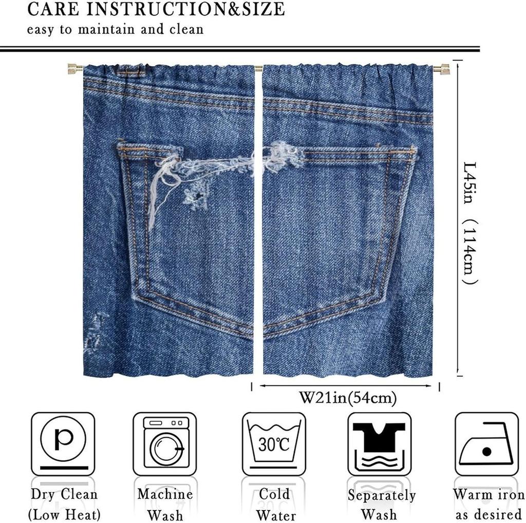 Modern Jeans Curtains Denim Retro Western Cowboy Style Design Art Print Curtain Bedroom Living Room Home With Rod Pocket Polyester Perfect For Area