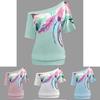 Luxurious Off The Shoulder Floral Print Short Sleeve Women's T-shirts Top Plus Size
