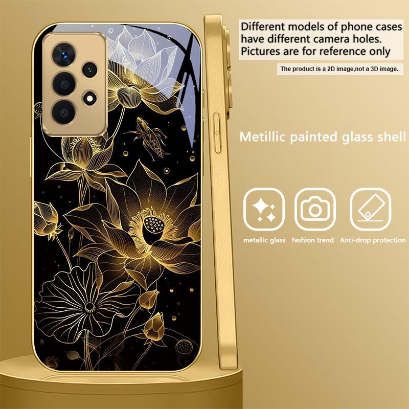 The noble lotus flower For Samsung A 01 52S A04 A05S A10 A12 A13 22 23 24 36 42 M02 Note 10 20Ultra 8 9 Golden glass phone case