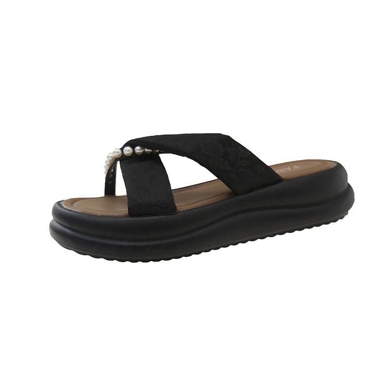 

Модные женские тапочки Модные женские тапочки Круглый носок Платформа Жемчуг Противоскользящая подошва Обувь Женское платье Уличный Ретро Этнический Zapatillas De Mujer 40 чёрный