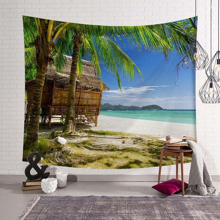 Background Tapestry Wall Rug Beach Towel Sea View Series Live Picnic Wallpaper Bedroom Dormitory Room Bedside Wall Rug