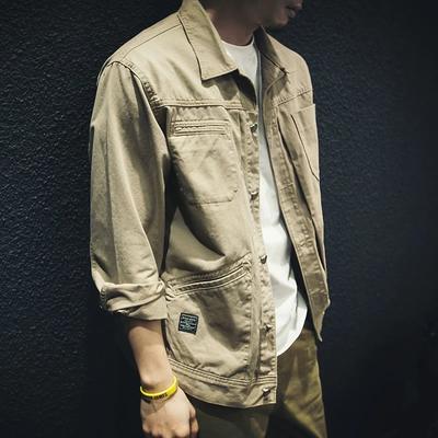Jarní Podzimní Ležérní Pracovní Bunda Pánská Volná Trendy Značková Bavlněná Klopová Bunda Trendy Podzimní