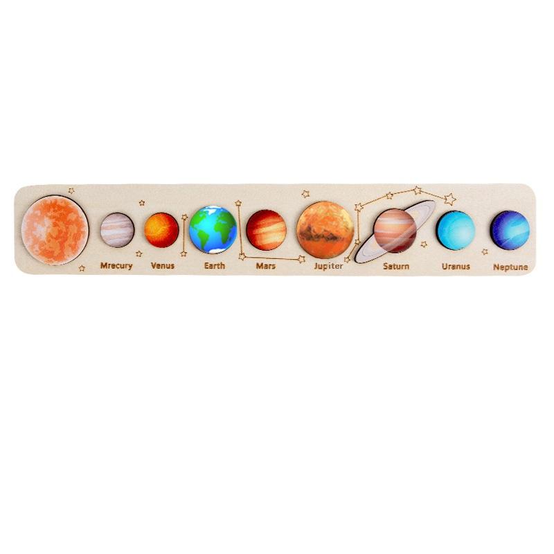 Wooden Space Planet Puzzles Montessori Toys For Kids Educational Jigsaw Tray For Science Learning