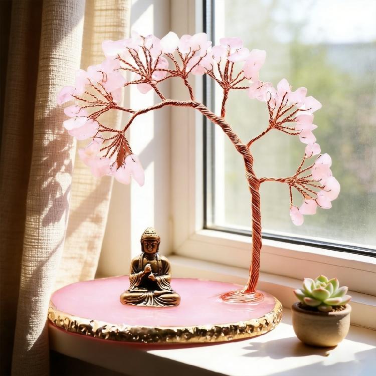 Buddhas Statue and Crystal Tree,Money Tree for Wealth and Good Luck Yogas Meditations Decors for Home Spiritual Room