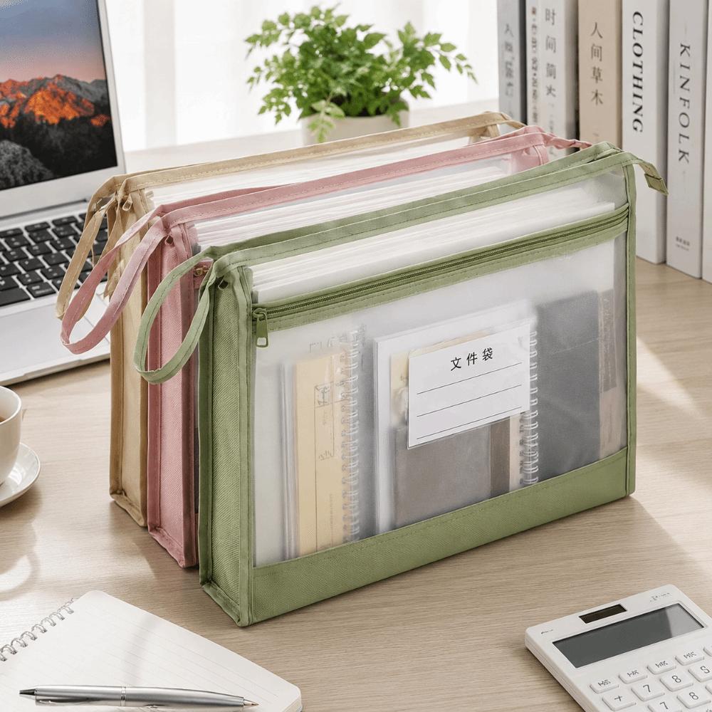 Transparent Mesh File Bag Double Layer Subject File Bag School Handheld Bag  Travel
