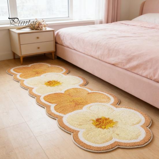 Anti-slip Bathroom Mat Faux Cashmere Flower Area Rug Non-slip Washable Absorbent Plush Floral Bath Floor Home Living Room Bedroom Decoration